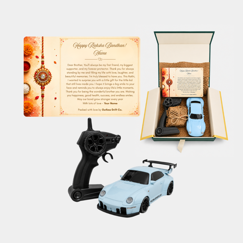 Personalized Rakhi Box + ODC Pro Series Porche 911 Flame RC Car (1:24)