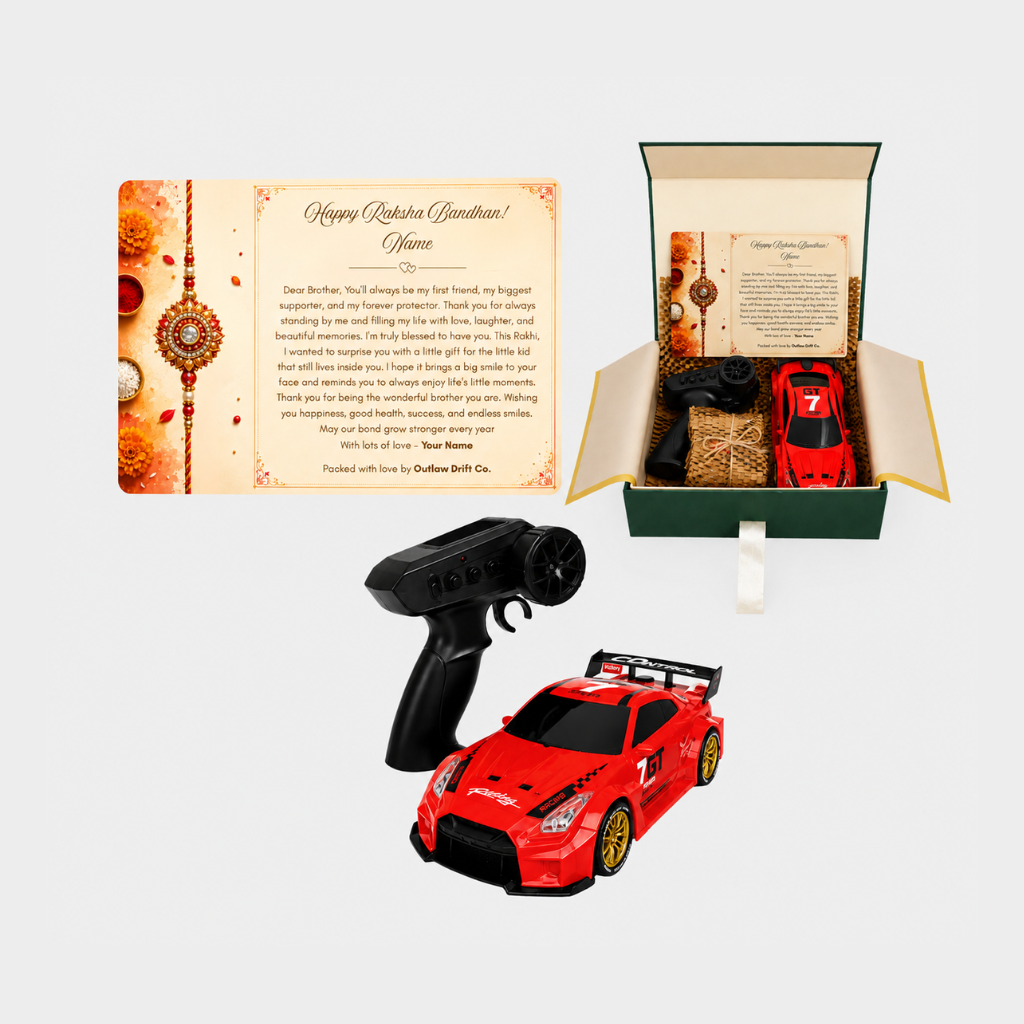 Personalized Rakhi Gift Box + ODC Sports Series GTR RC Car (1:24)