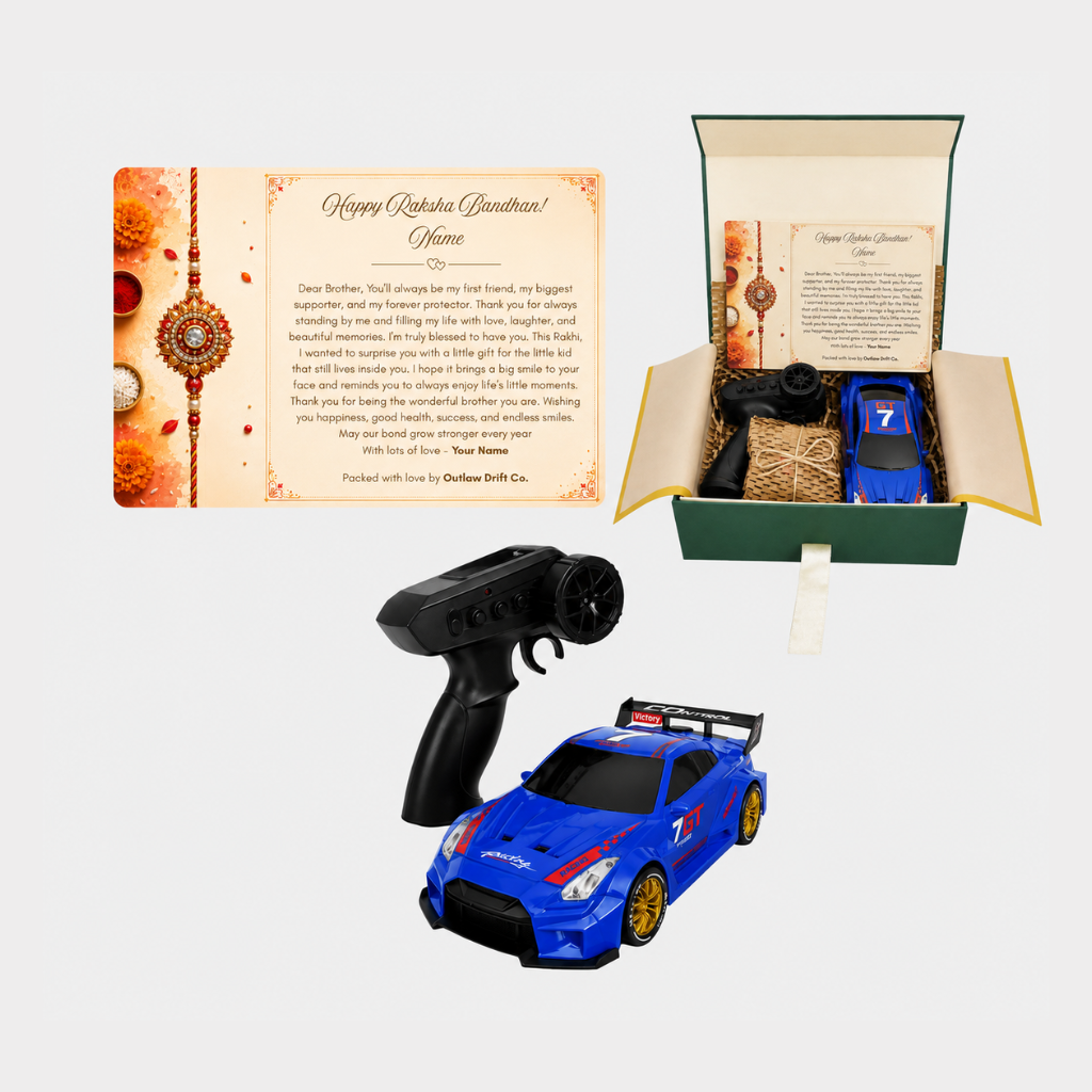 Personalized Rakhi Gift Box + ODC Sports Series GTR RC Car (1:24)
