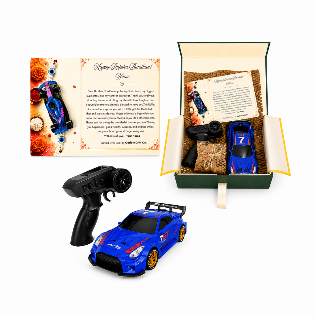 Personalized Rakhi Gift Box + ODC Sports Series GTR RC Car (1:24)
