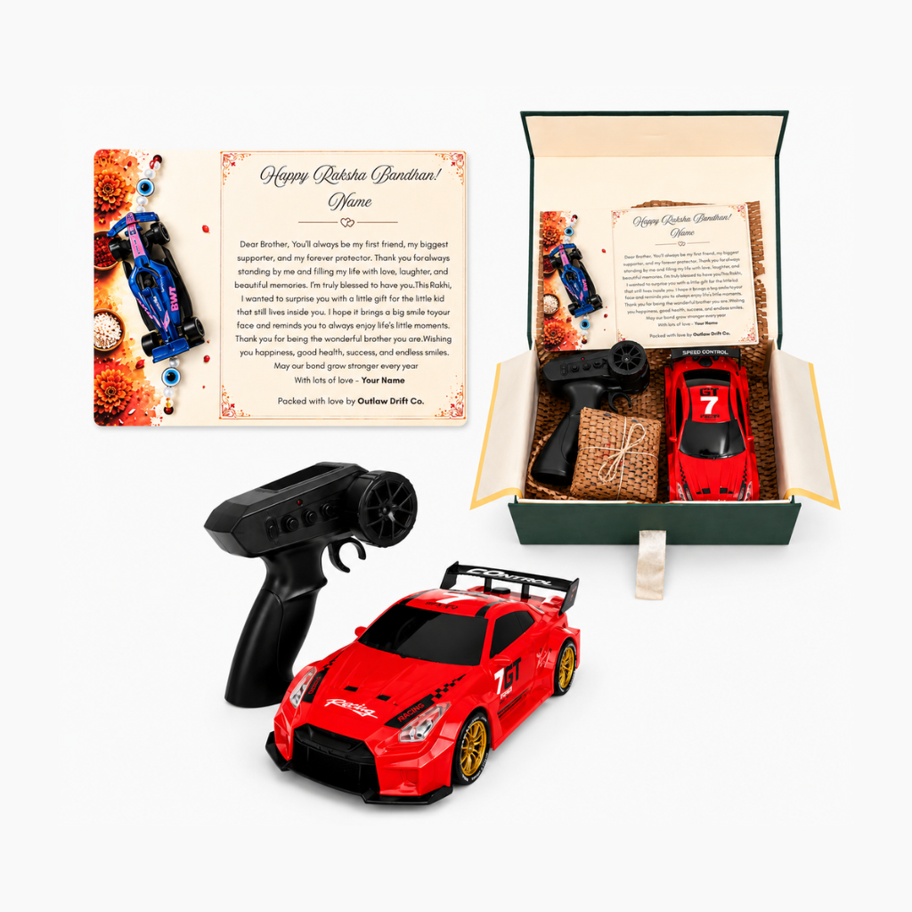 Personalized Rakhi Gift Box + ODC Sports Series GTR RC Car (1:24)