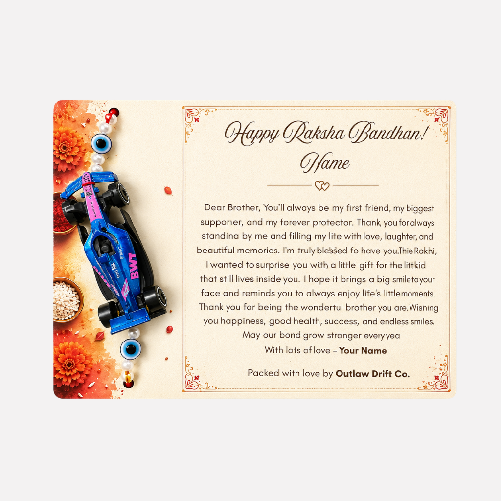 Personalized Rakhi Gift Box + ODC Sports Series Mustang RC Car With Smoke (1:24)