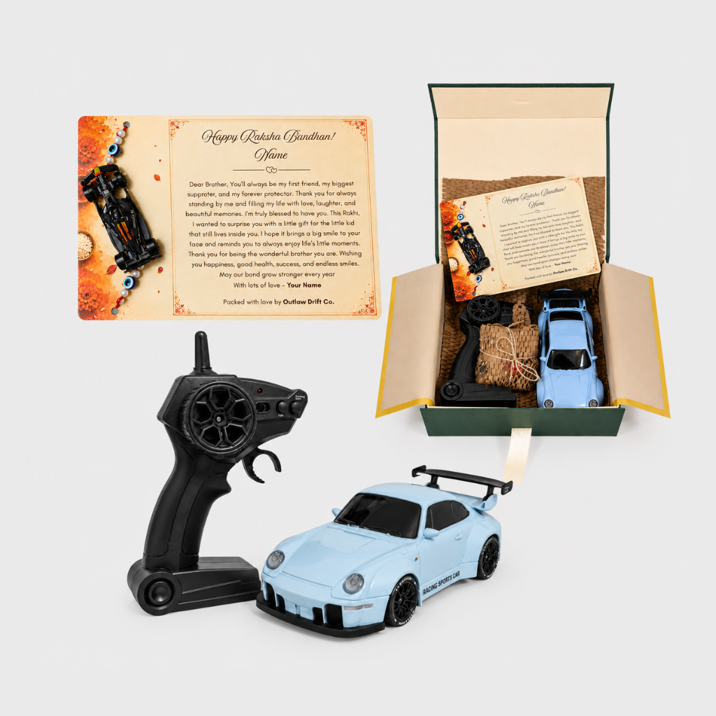 Personalized Rakhi Box + ODC Pro Series Porche 911 Flame RC Car (1:24)