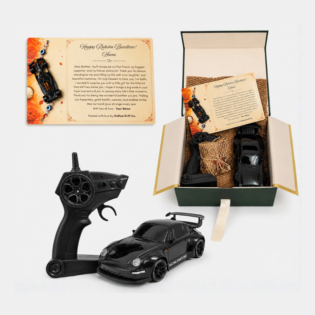 Personalized Rakhi Box + ODC Pro Series Porche 911 Flame RC Car (1:24)